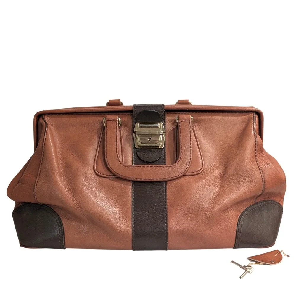 Vintage Porter Japan 70s Brown Leather Doctors Bag Retro Top Handle travel bag